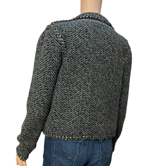 Zara Lady Jacket Cardigan Small Striped Gray Multi Gold Button Preppy Classic - Picture 4 of 9